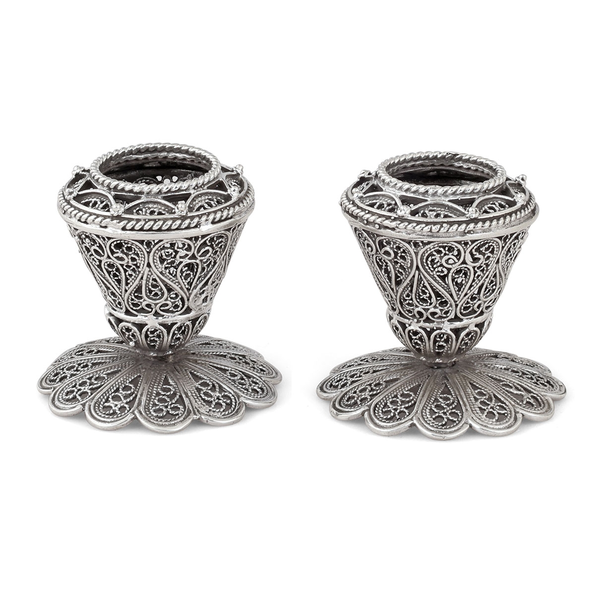 Traditional Yemenite Art Stylish Handcrafted Sterling Silver Candlesticks With Filigree Design main product photo
