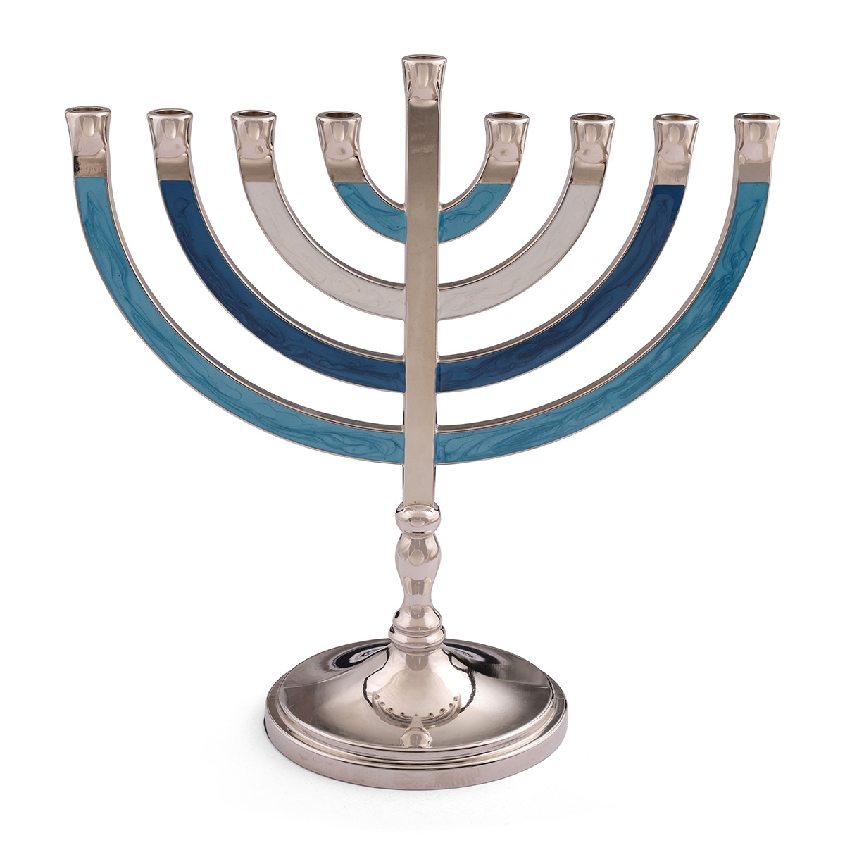 Modern Nickel Hanukkah Menorah with Enamel Design main product photo
