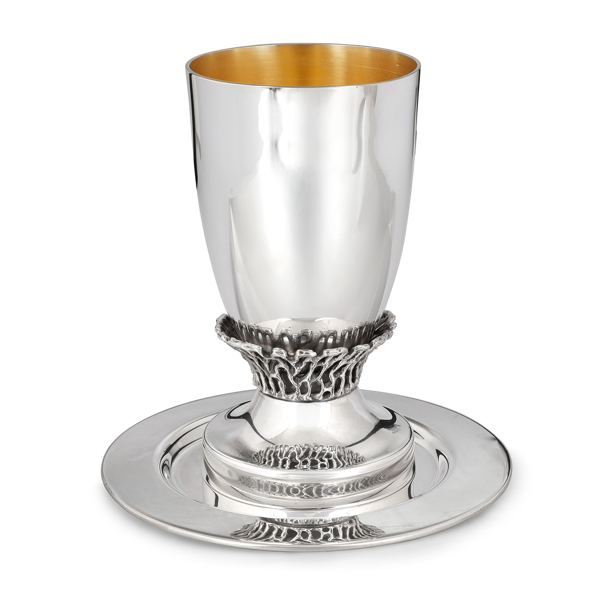 Bier Judaica Luxurious Handcrafted Sterling Silver Kiddush Cup With Textured Flourish main product photo