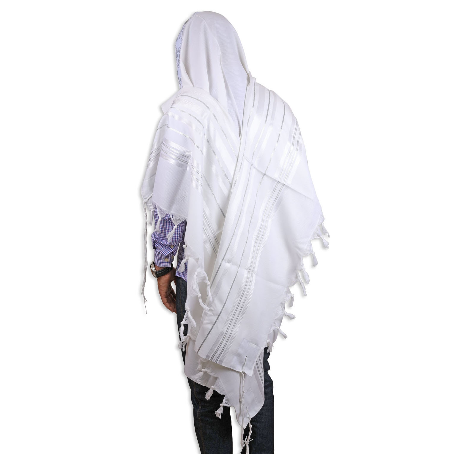 Talitnia Gilboa Traditional Non-Slip Tallit - White and Silver main product photo
