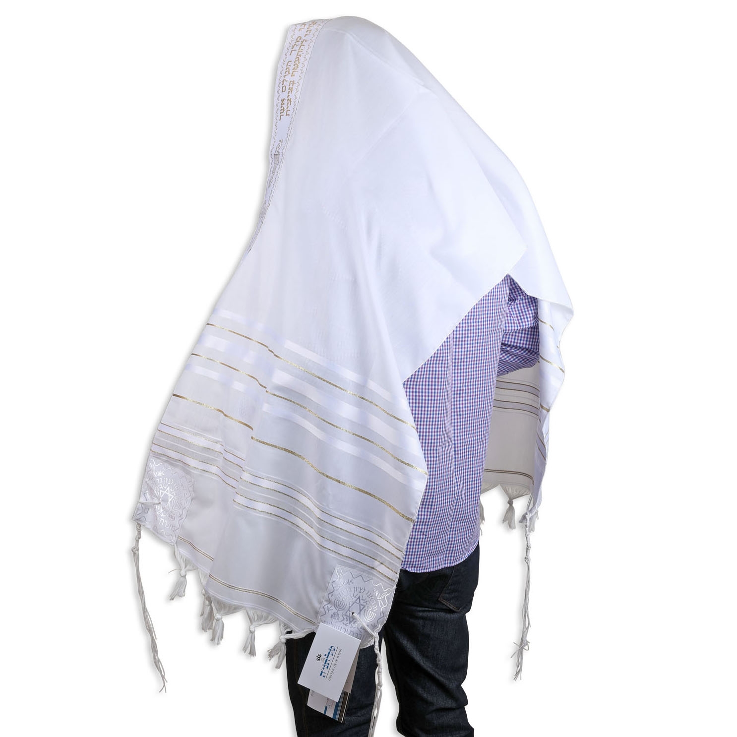 Talitnia Acrylic Tallit (Prayer Shawl) - White and Gold Stripes main product photo