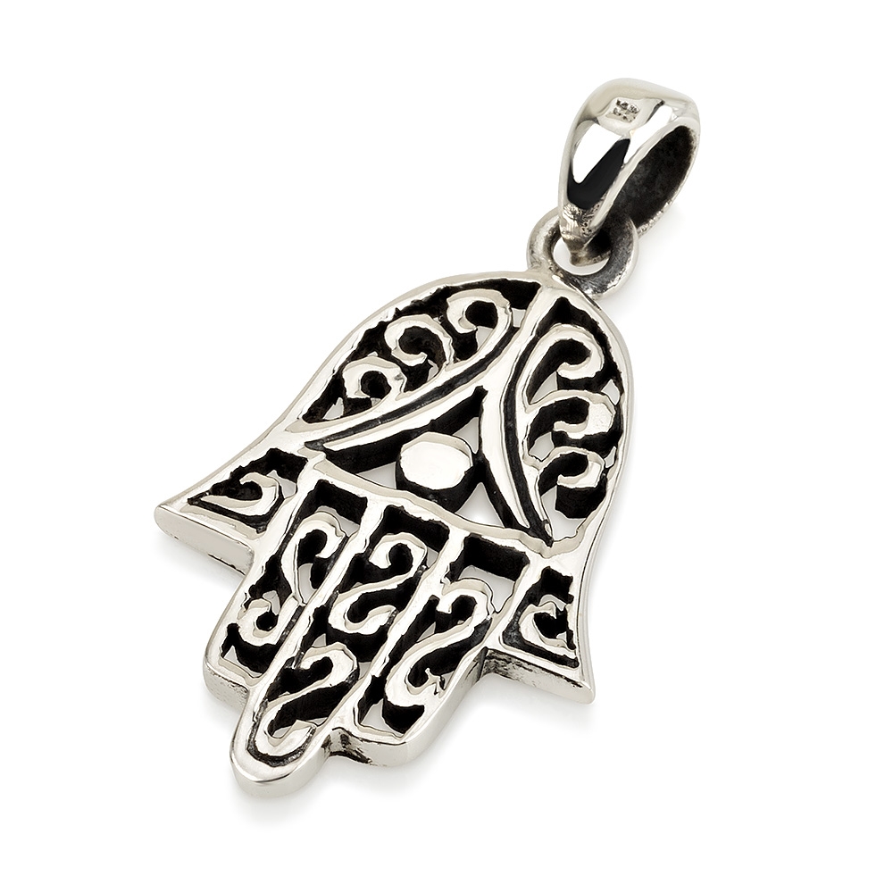 925 Sterling Silver Hamsa Pendant Necklace With Ornate Design main product photo