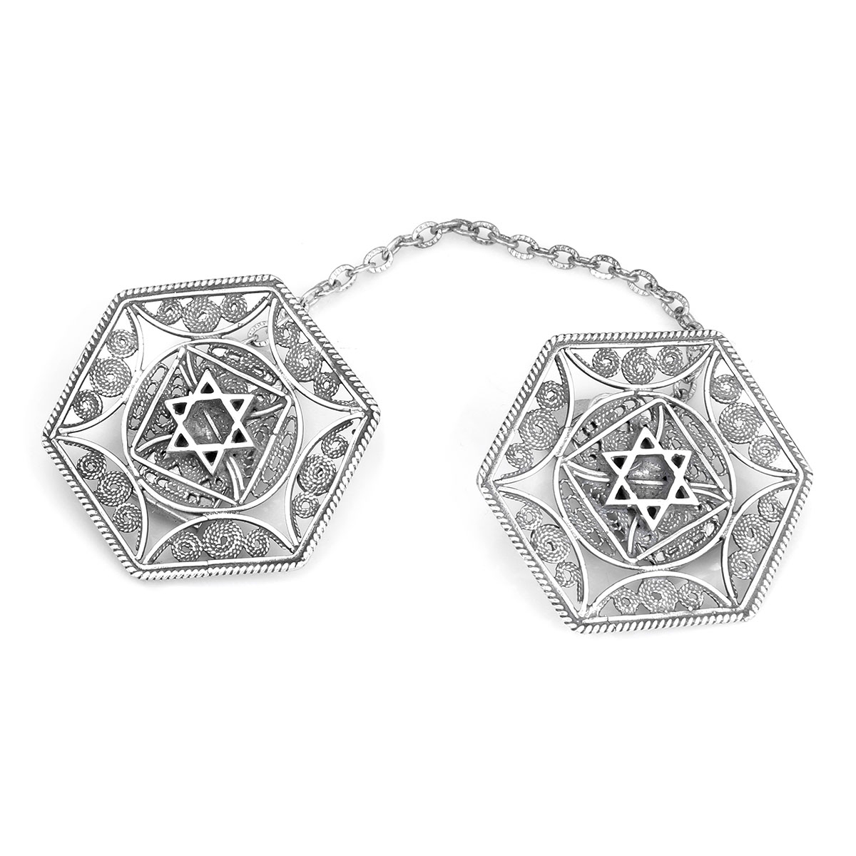 Traditional Yemenite Art Handcrafted Elegant Sterling Silver Tallit Clips With Star of David Design main product photo