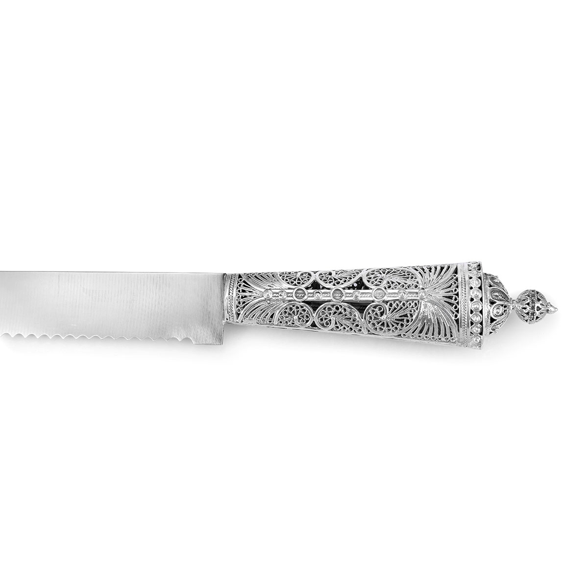 Traditional Yemenite Art Handcrafted Sterling Silver Challah Knife With Majestic Filigree Design main product photo