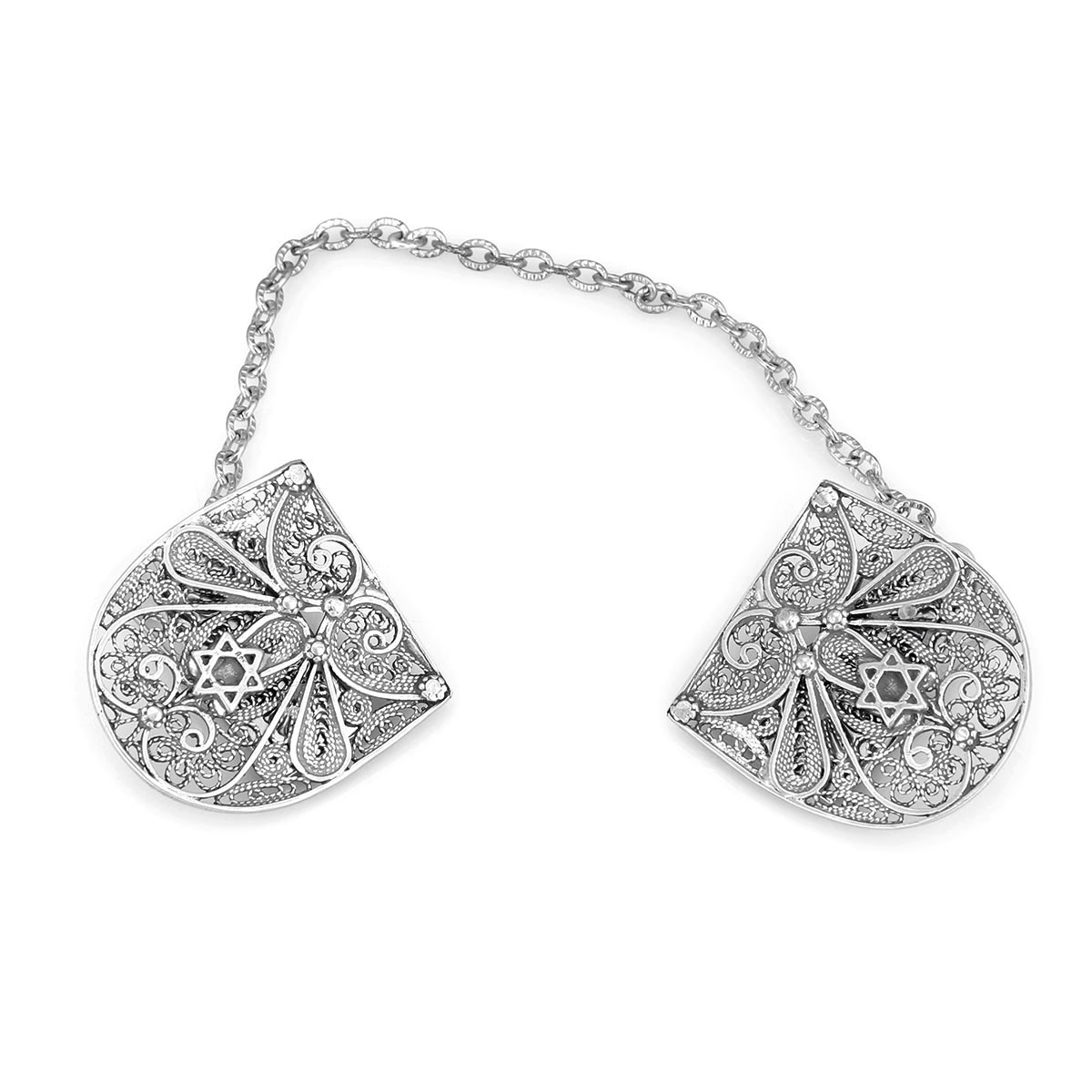 Traditional Yemenite Art Handcrafted Sterling Silver Star of David Tallit Clips With Filigree Design main product photo