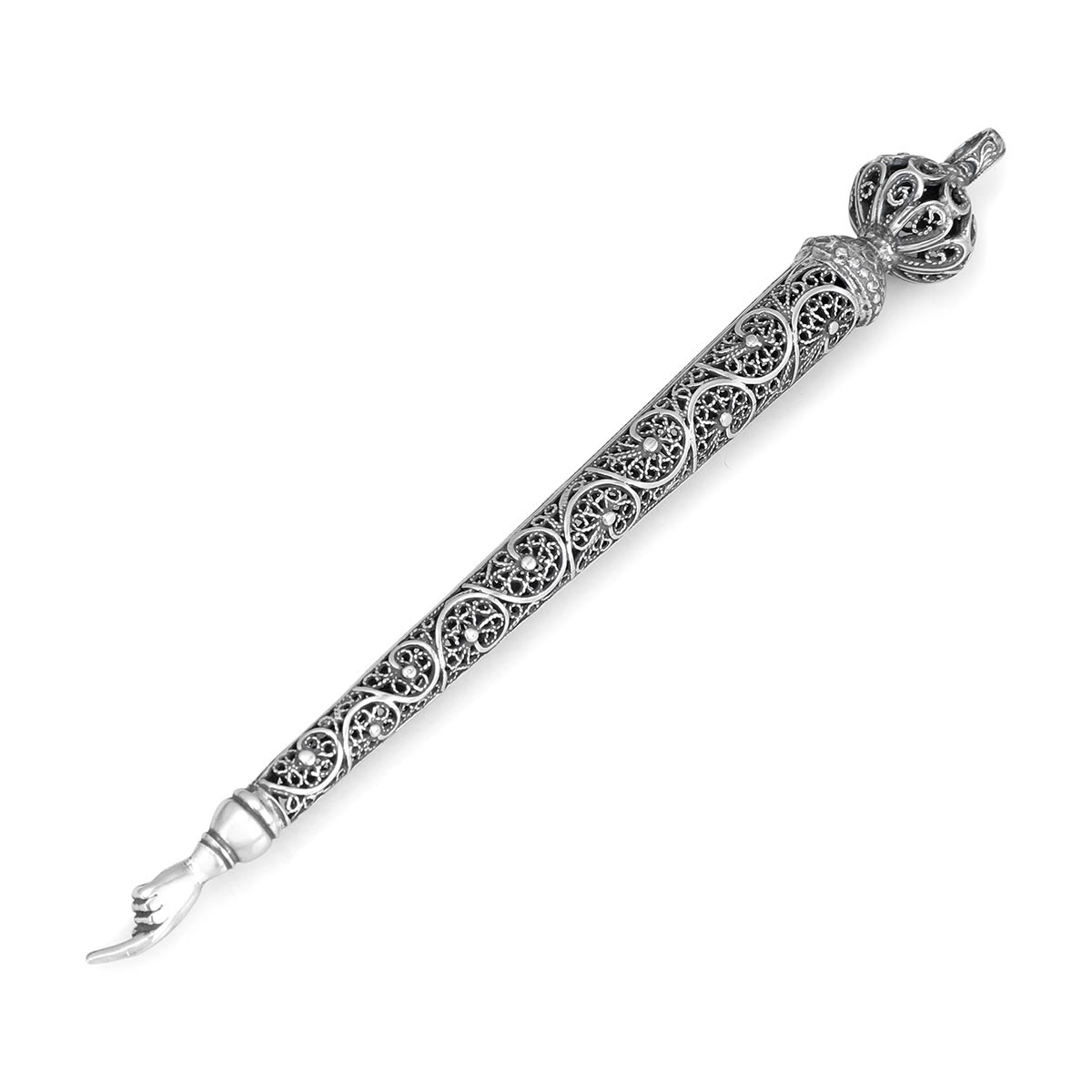 Traditional Yemenite Art Handcrafted Sterling Silver Torah Pointer With Elaborate Filigree Design main product photo