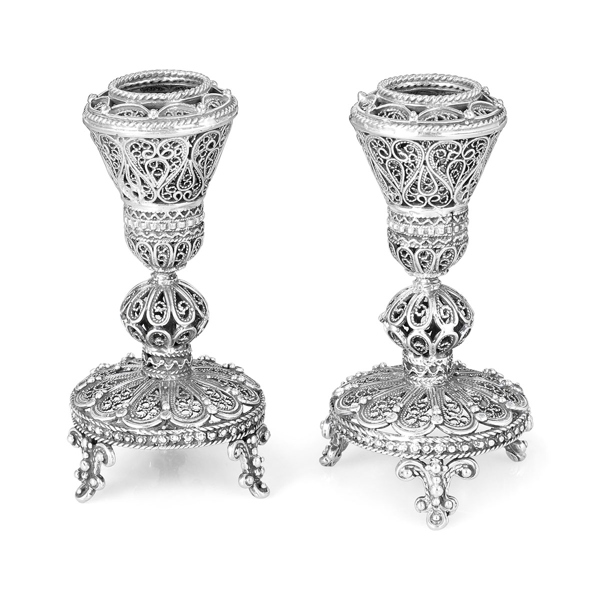 Traditional Yemenite Art Stylish Handcrafted Sterling Silver Shabbat Candlesticks With Filigree Design main product photo