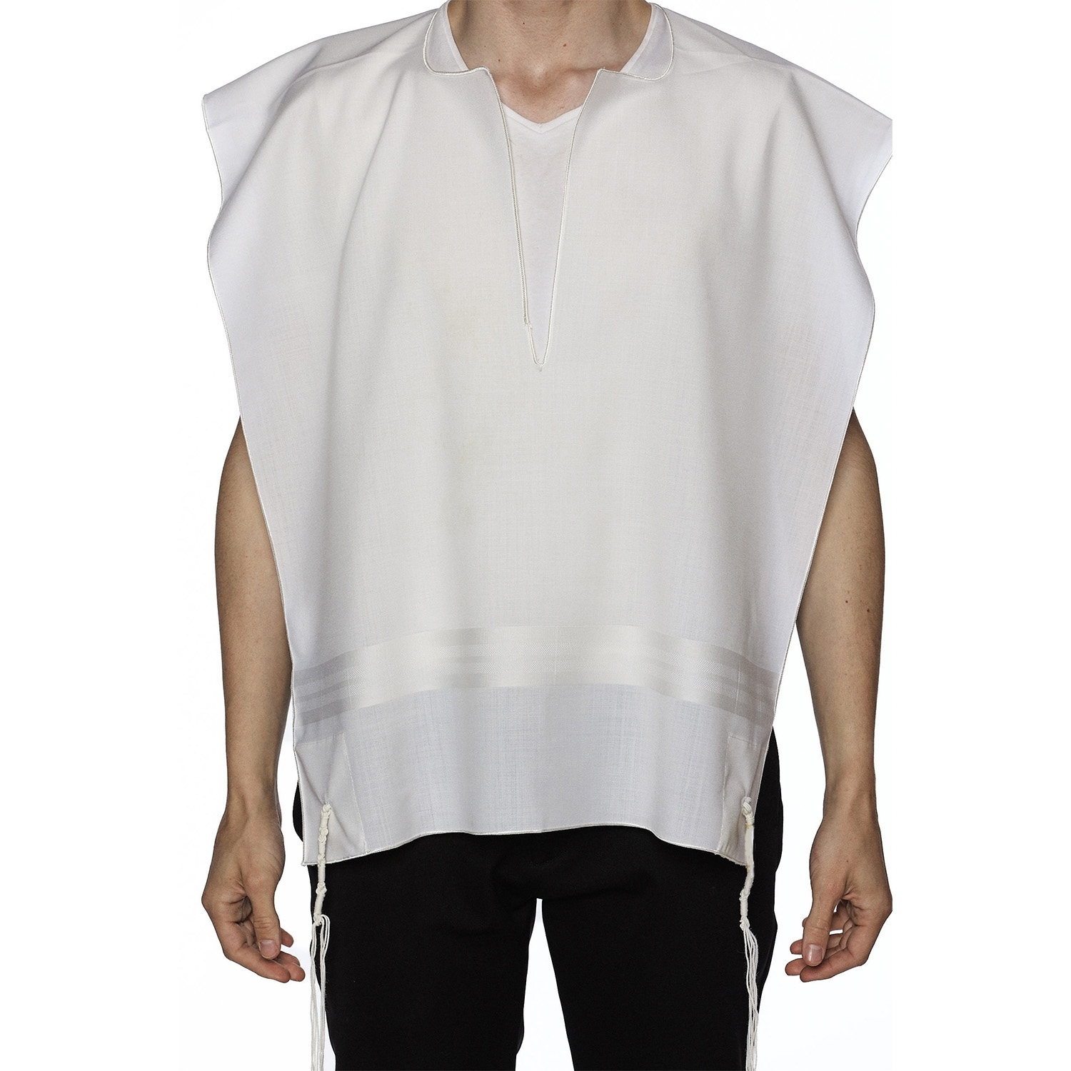 White Striped Wool Tallit Katan - Badatz main product photo