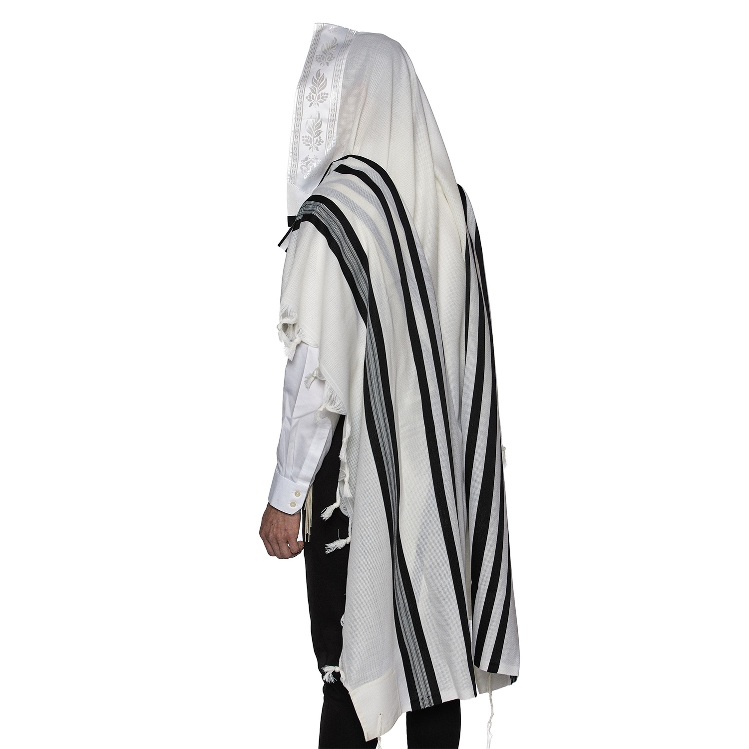 Traditional 100% Wool Non-Slip Tallit Prayer Shawl with Black Stripes main product photo