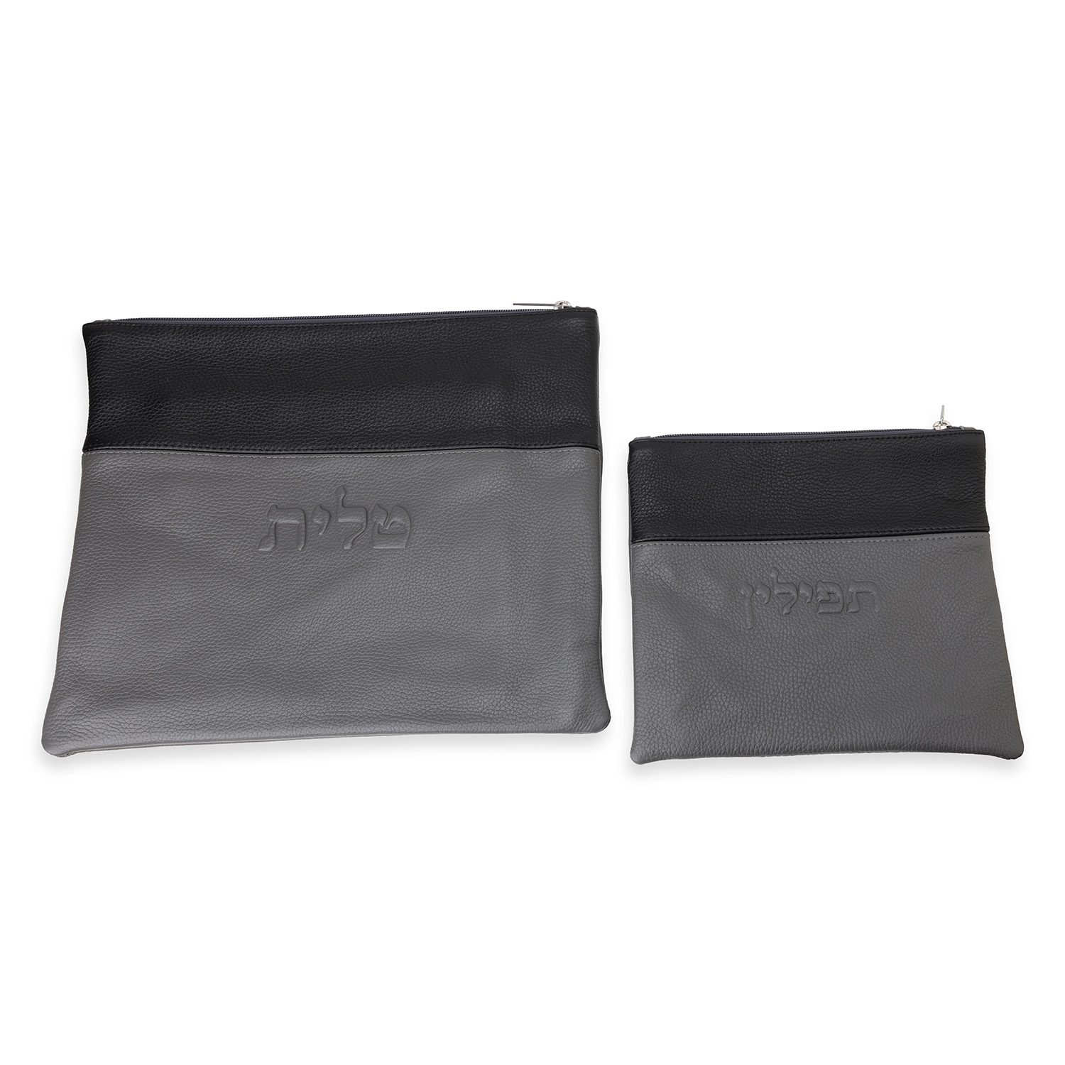 100% Leather Tallit and Tefillin Bags Set - Black and Gray main product photo