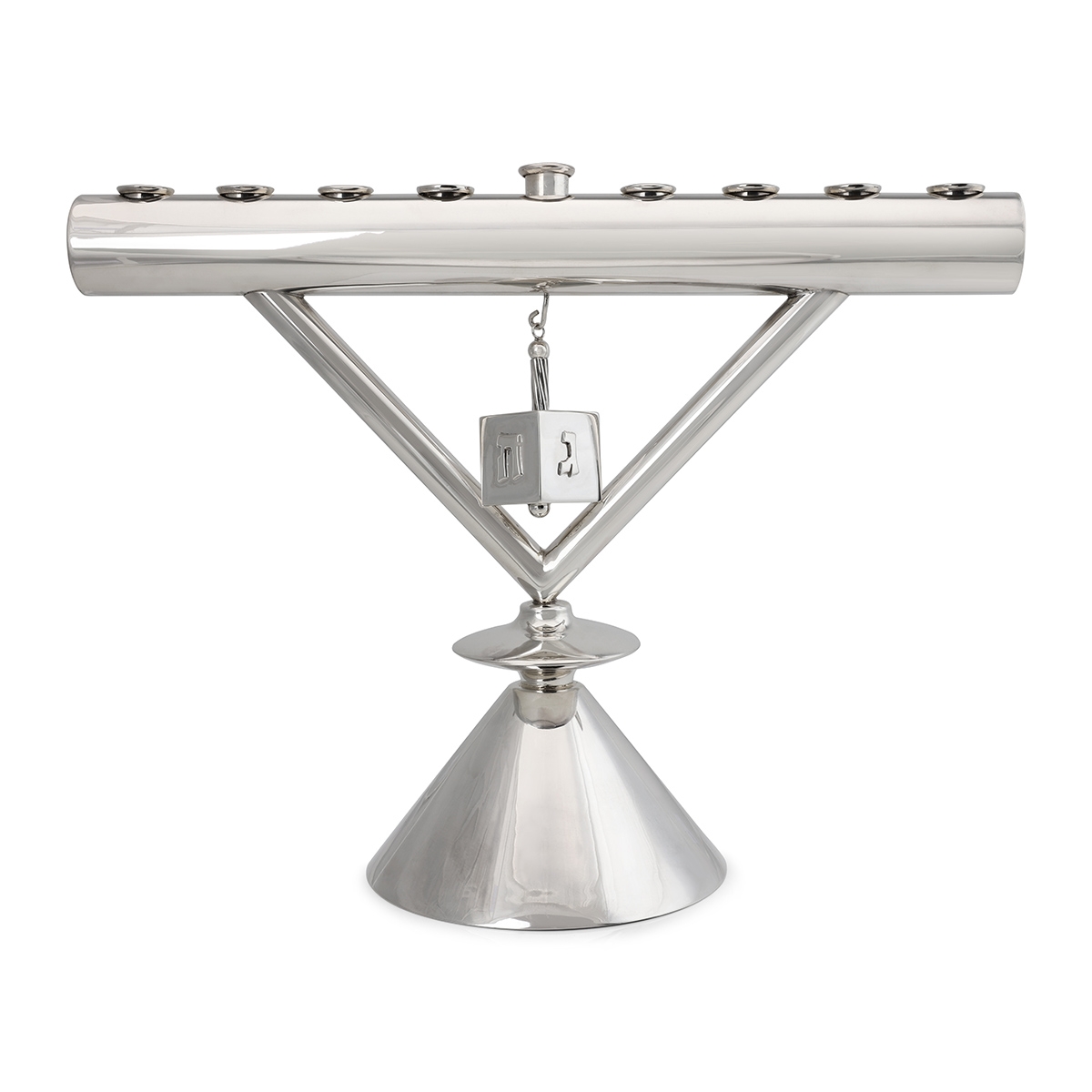 Bier Judaica Modern Sterling Silver Hanukkah Menorah With Dreidel main product photo