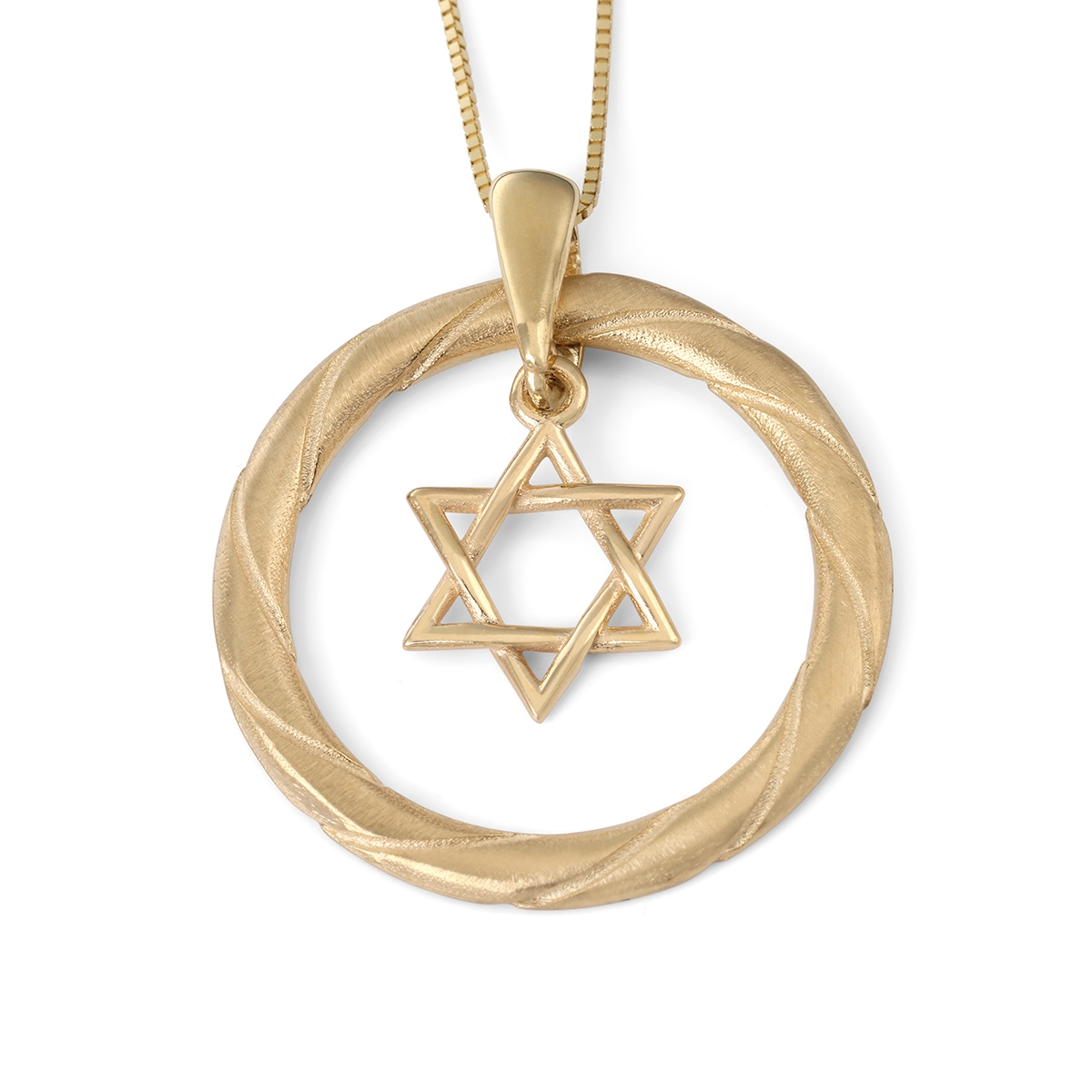 14K Gold Star of David Pendant Necklace With Twist Design (Choice of Color) main product photo