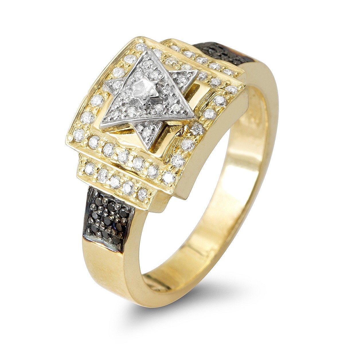 Two-Toned 14K Yellow Gold Star of David Women's Ring With Black & White Diamonds  main product photo
