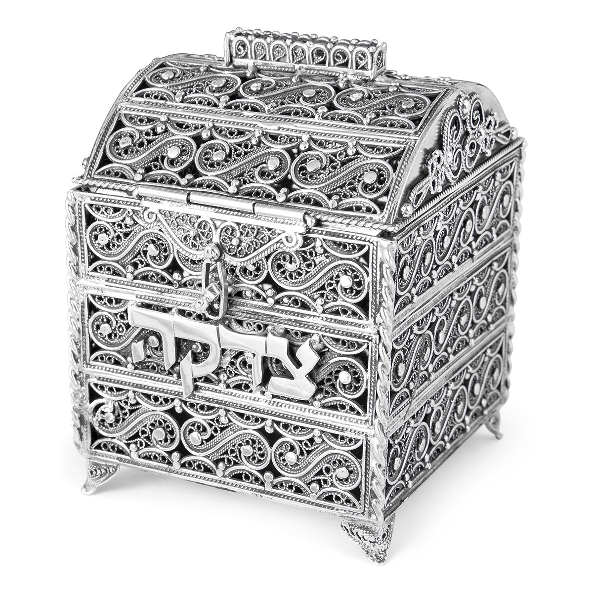 Traditional Yemenite Art Handcrafted Sterling Silver Tzedakah Chest With Filigree Design main product photo