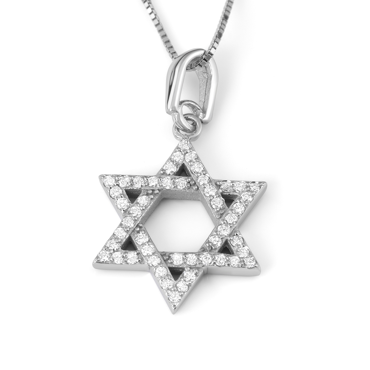 Diamond-Accented 14K White Gold Interlocking Star of David Pendant Necklace  main product photo