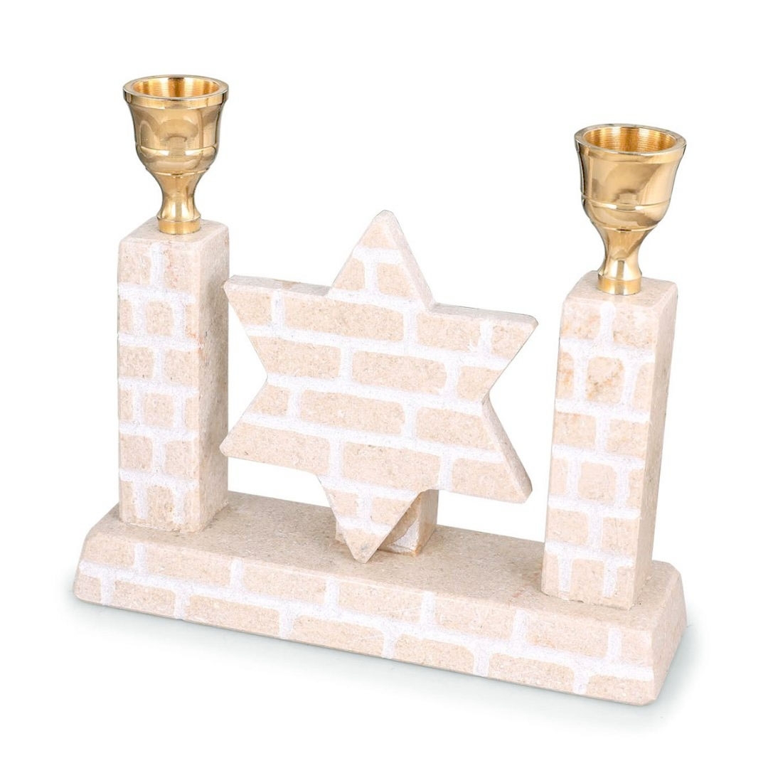 White Jerusalem Stone Star of David Candlesticks main product photo