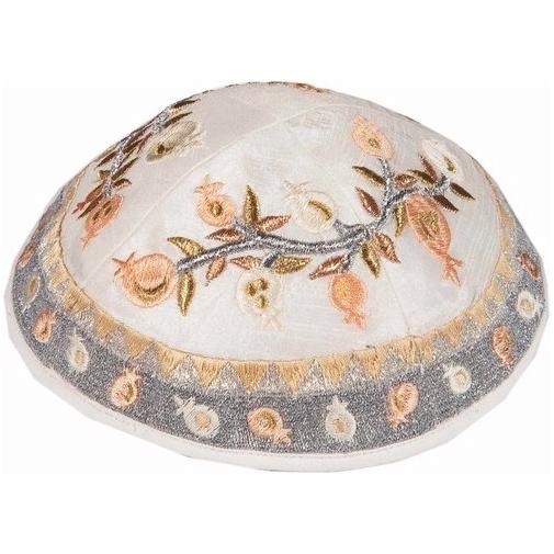 Yair Emanuel Embroidered Silk Kippah - Pomegranates main product photo