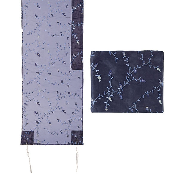 Yair Emanuel Organza Full Embroidered Tallit - Blue main product photo