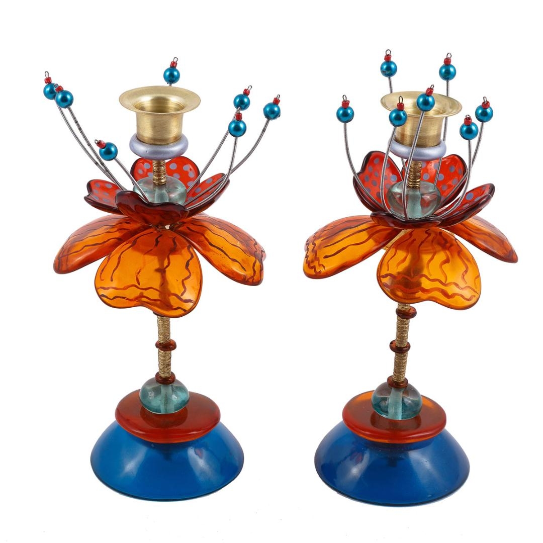 Yair Emanuel Blue, Orange & Red Fountain Candlesticks main product photo