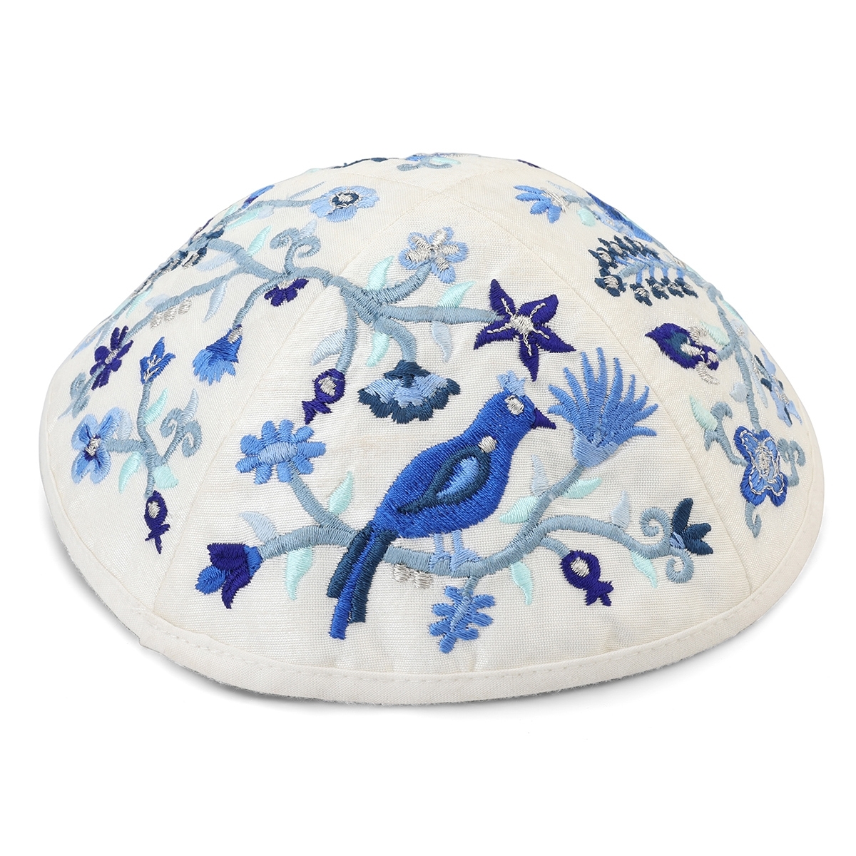 Yair Emanuel Embroidered Silk Kippah - Birds & Flowers main product photo