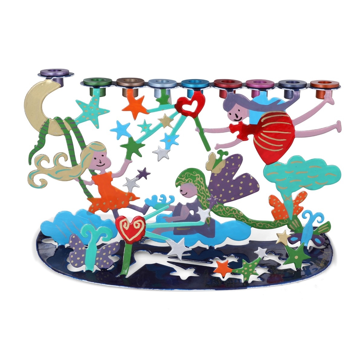 Yair Emanuel Laser Cut Hand Painted Fairytale Wonderland Hanukkah Menorah main product photo