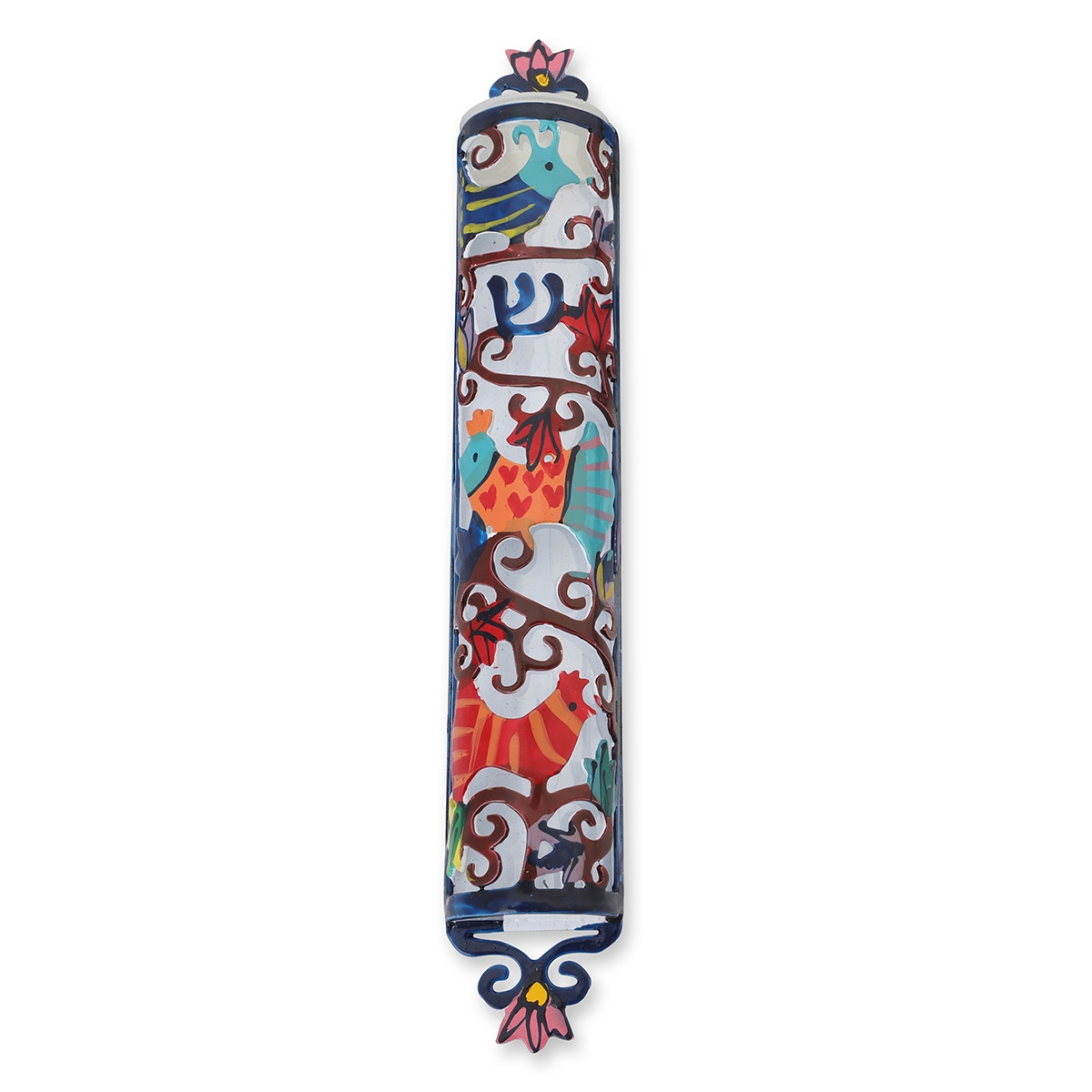 Yair Emanuel Laser Cut Hand Painted Metal Mezuzah - Birds main product photo