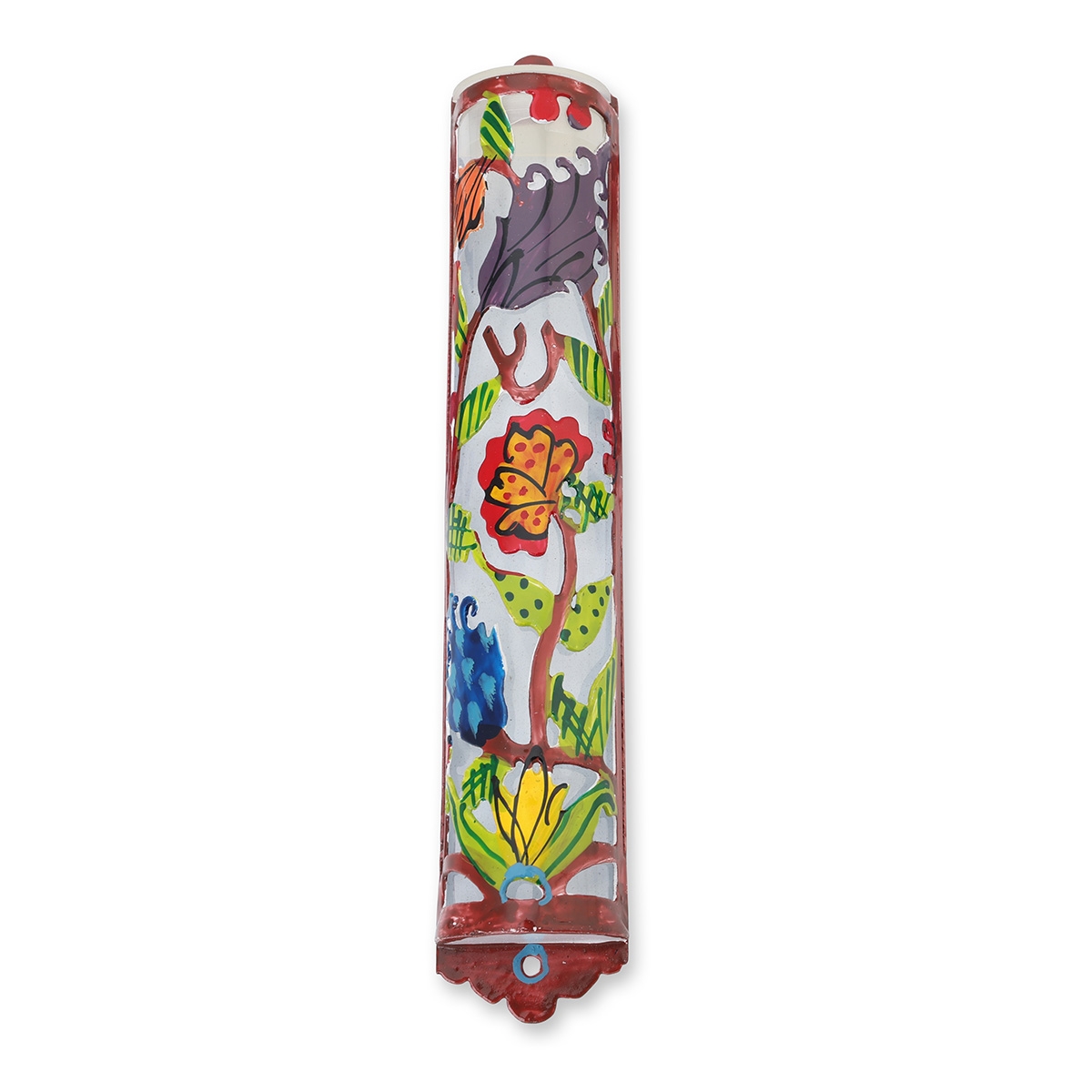 Yair Emanuel Laser Cut Hand Painted Metal Mezuzah - Flowers main product photo