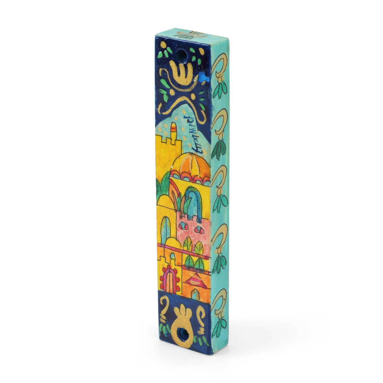 Hand-Painted Wooden Mezuzah by Yair Emanuel – Old City of Jerusalem main product photo