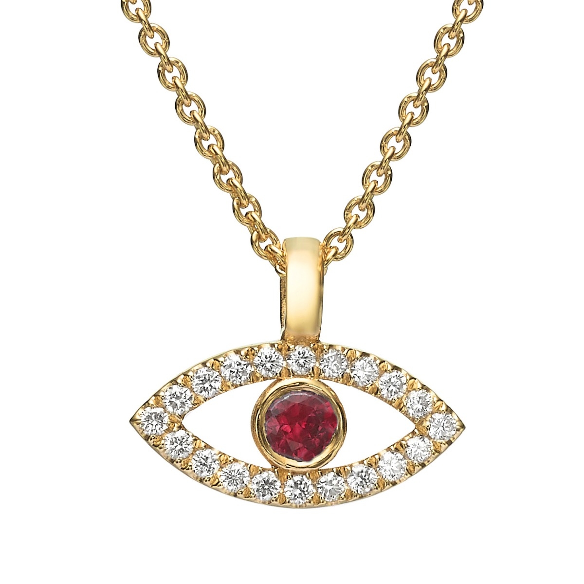 Yaniv Fine Jewelry 18K Gold Evil Eye Diamond Necklace with Ruby Stone main product photo