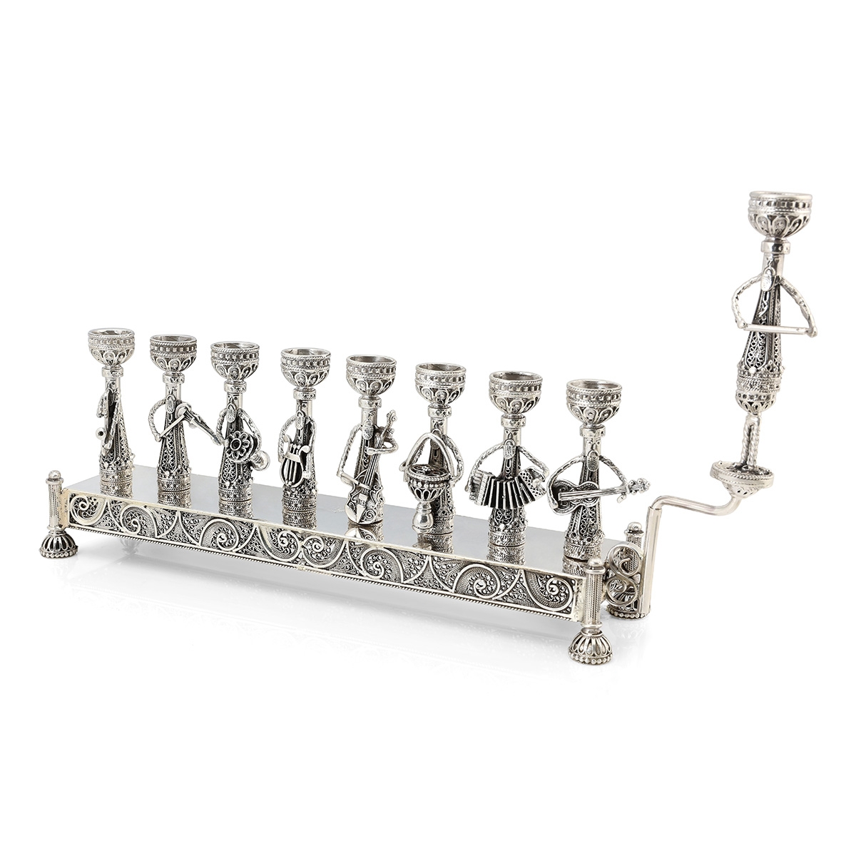 Ornate Klezmer Hand-Crafted Sterling Silver Filigree Hanukkah Menorah main product photo