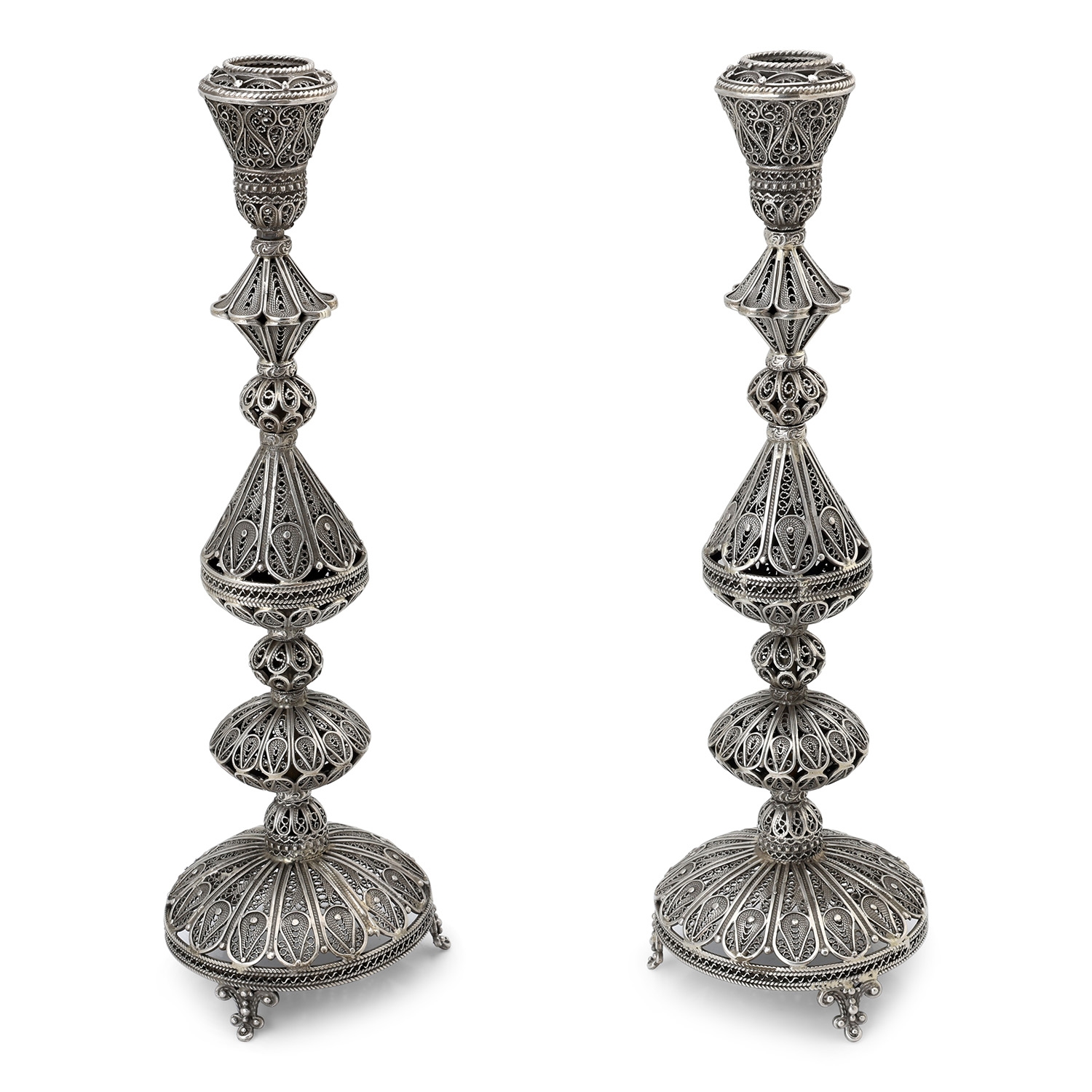 Handcrafted Sterling Silver Filigree Grand Candlesticks - Traditional Yemenite Art main product photo