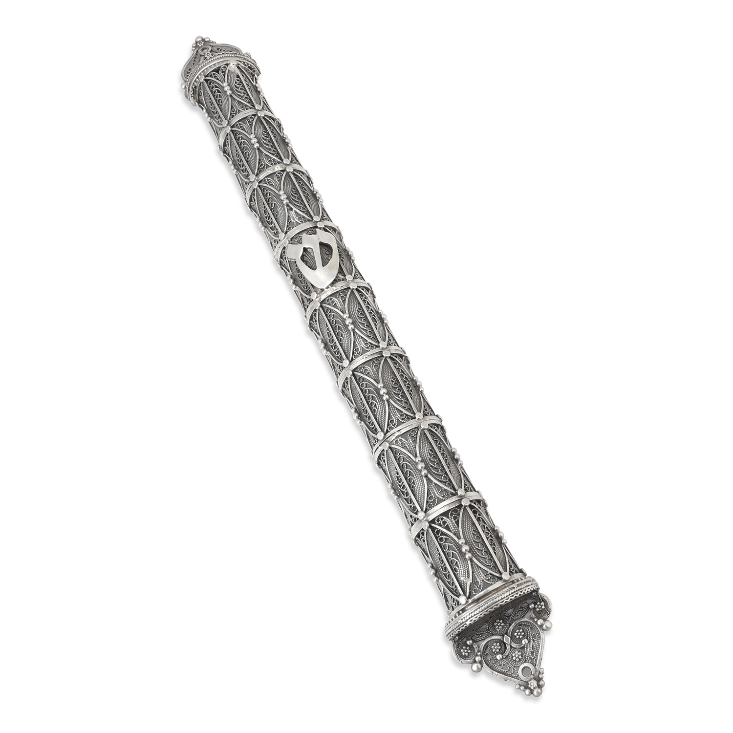 Shoham Yemenite Art Traditional Sterling Silver Domed Mezuzah Case with Elegant Filigree main product photo