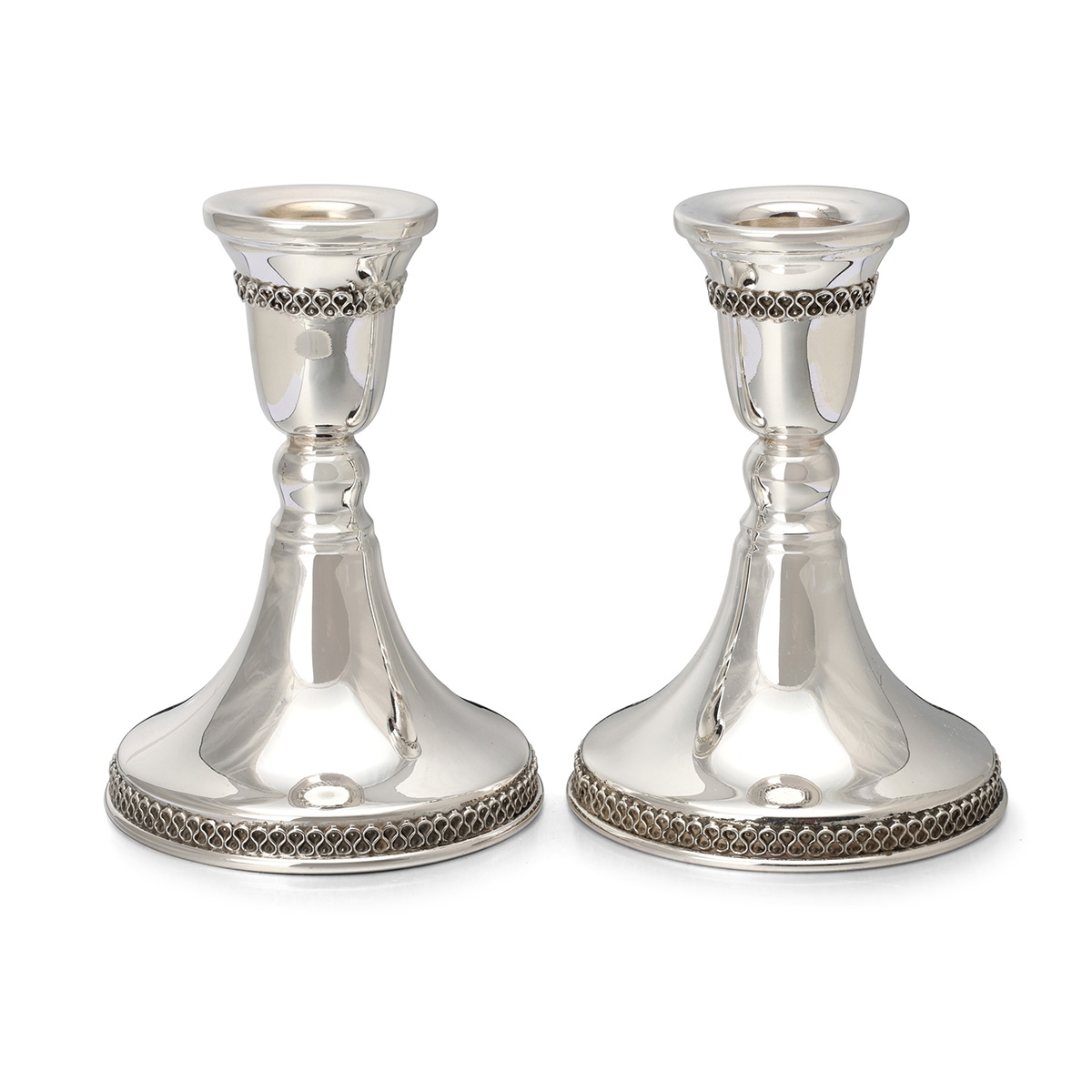 Traditional Yemenite Art Curvy Handcrafted Sterling Silver Shabbat Candlesticks main product photo