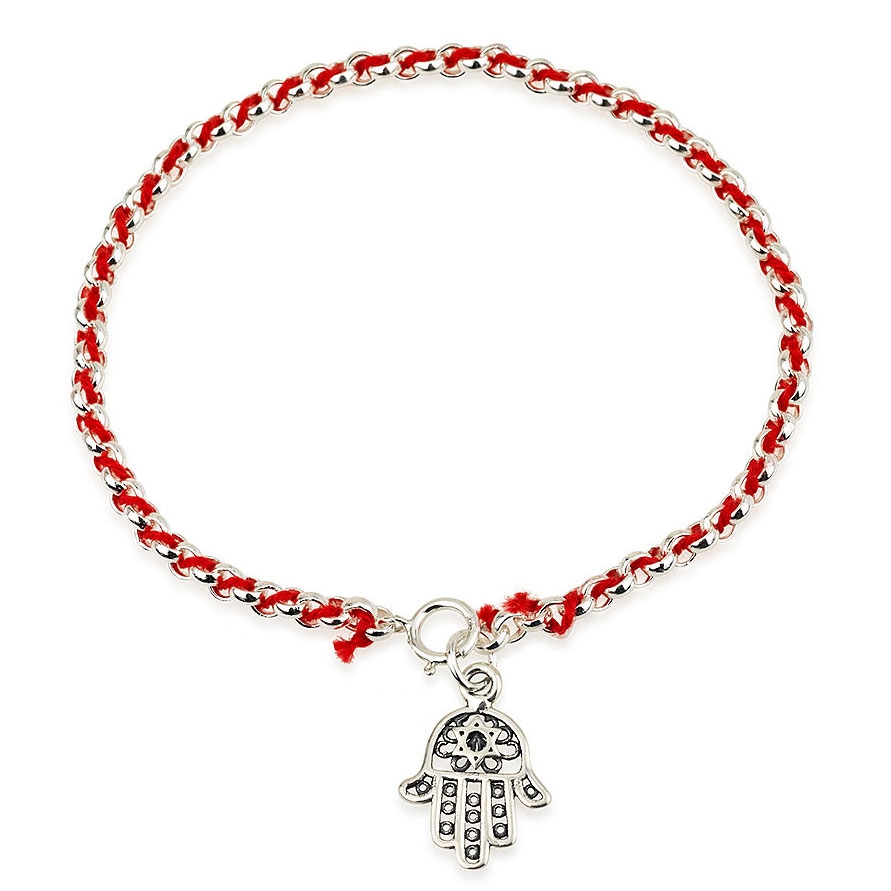 Red String Silver Bracelet with Star of David Hamsa main product photo