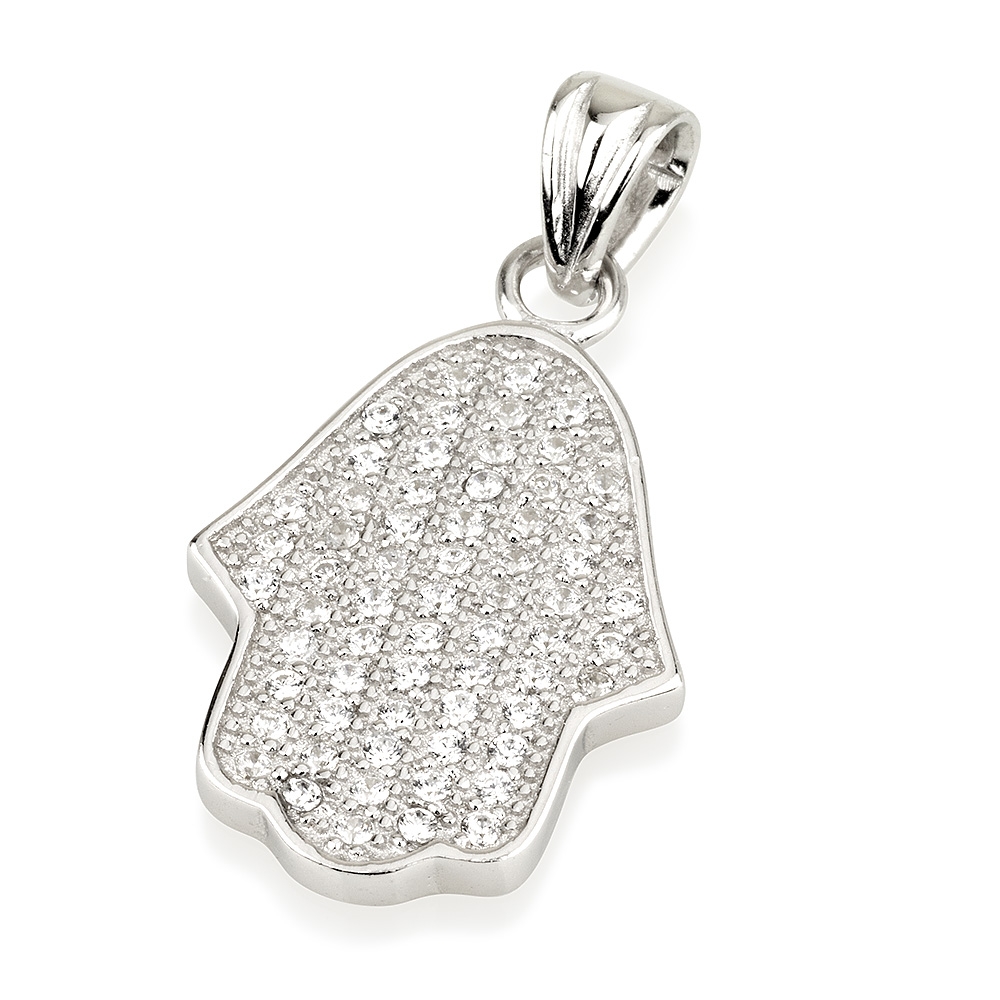 Sterling Silver Hamsa Pendant Necklace With Zircon Stones main product photo