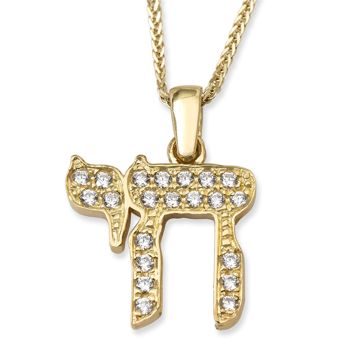 Cubic Zirconia-Accented 14K Yellow Gold Chai Pendant Necklace main product photo