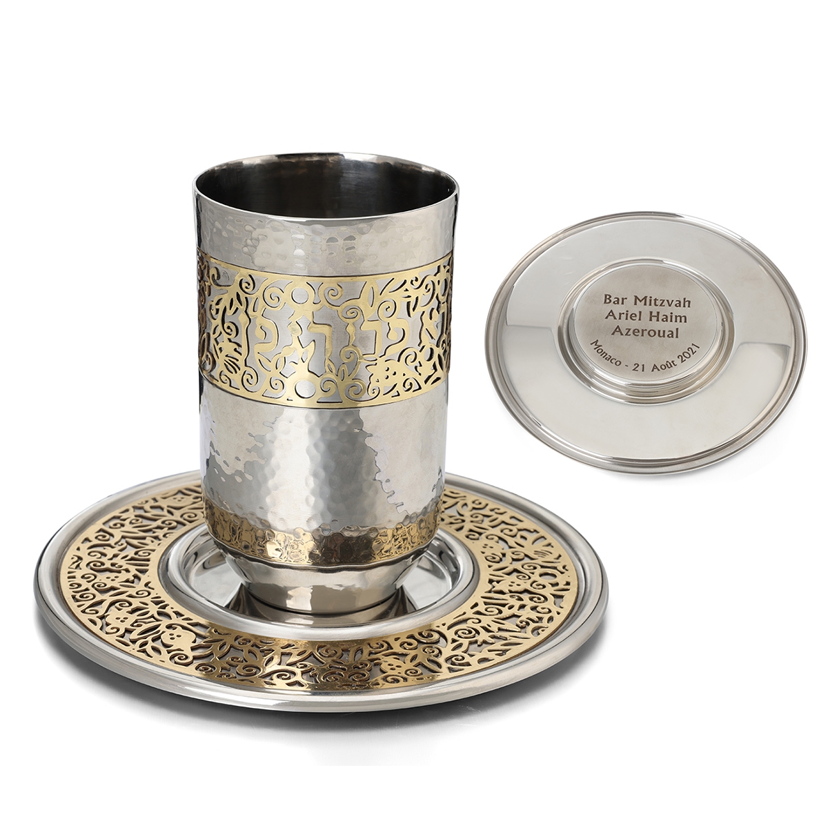 Personalized Shabbat Kiddush Cup with Saucer from Yair Emanuel - 1