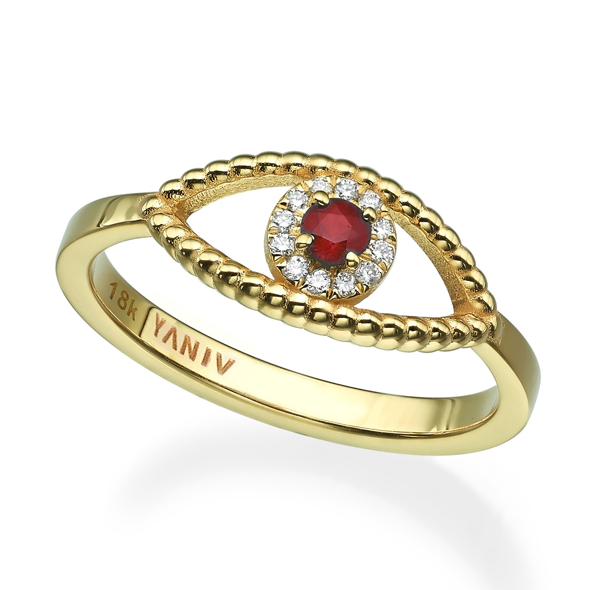 Yaniv Fine Jewelry 18K Gold Evil Eye Ring with Ruby Stone
