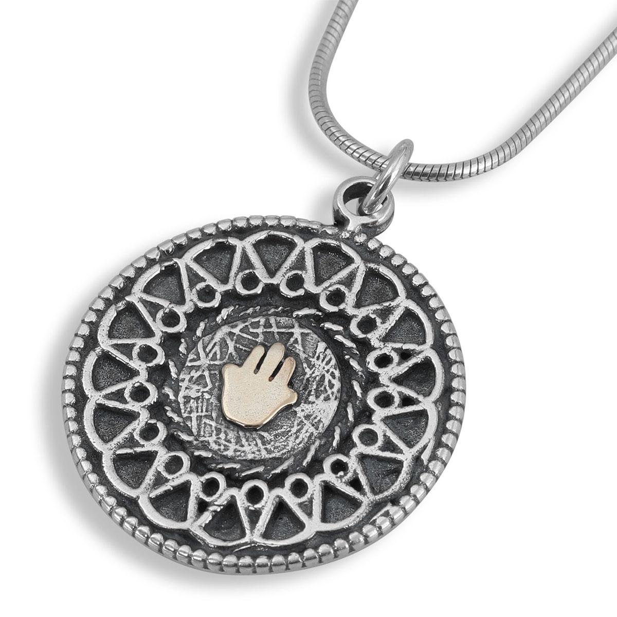 Hamsa Sterling Silver and Gold Filigree Necklace - 1