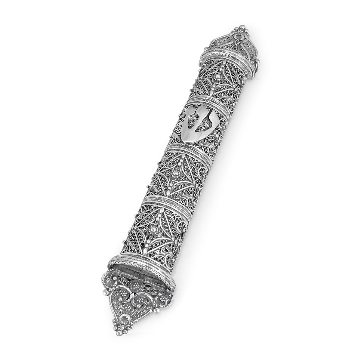 Traditional Yemenite Art Handcrafted Sterling Silver Mezuzah Case With Intricate Filigree Design - 1