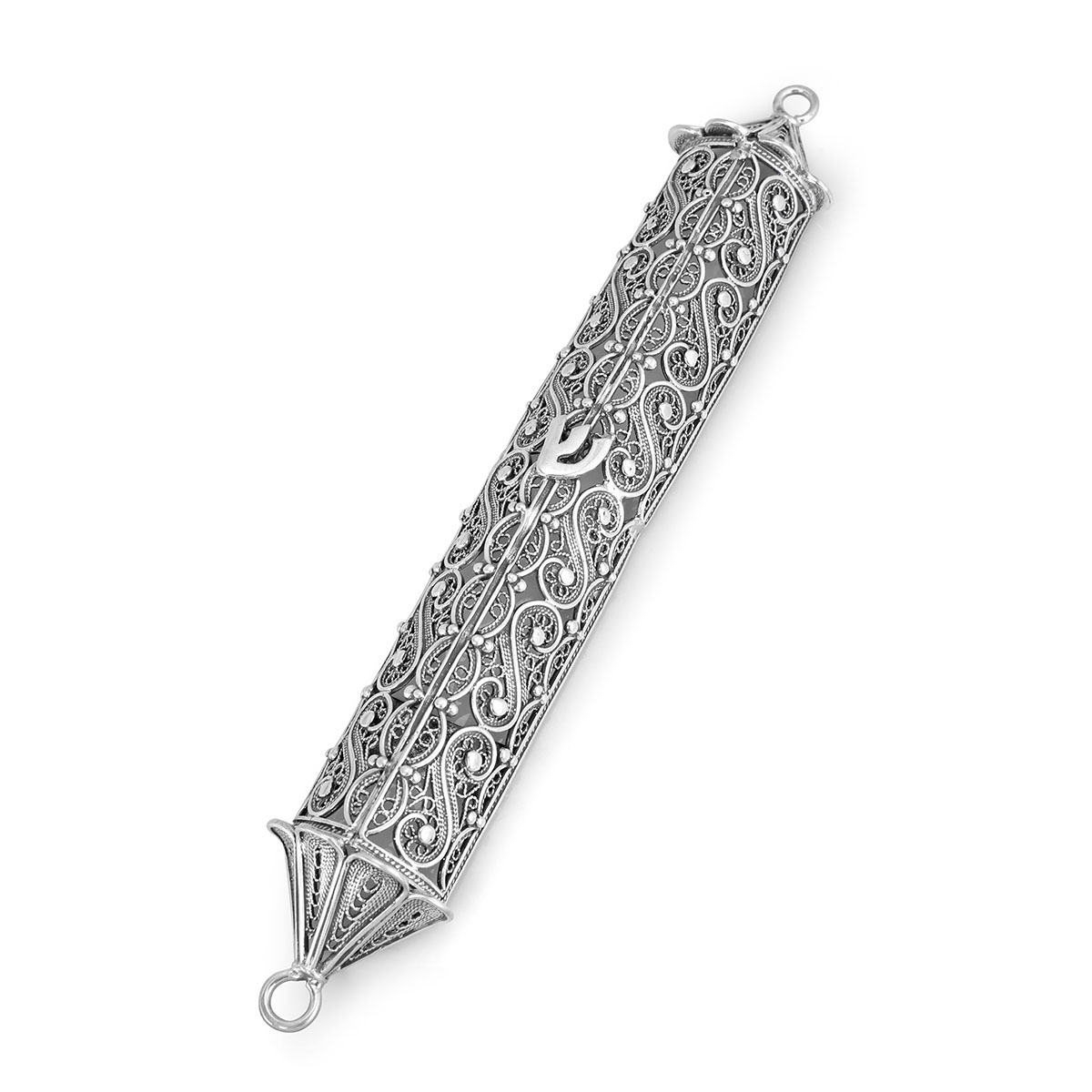 Traditional Yemenite Art Large Handcrafted Sterling Silver Mezuzah Case With Filigree Design - 1