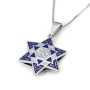 14K Gold Diamond Star of David Pendant Necklace with Blue Enamel - 9