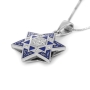 14K Gold Diamond Star of David Pendant Necklace with Blue Enamel - 10