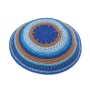 High-Quality Knitted Kippah with Blue, Beige and Light Blue Design - 1