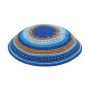 High-Quality Knitted Kippah with Blue, Beige and Light Blue Design - 2