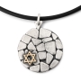 Jerusalem Wall: Silver and Gold Star of David Disk Pendant Necklace - 2