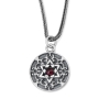 Priestly Blessing: Double Sided Ornate Disk Star of David Necklace with Garnet - 1