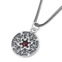 Priestly Blessing: Double Sided Ornate Disk Star of David Necklace with Garnet - 3