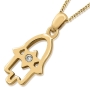 14K Gold Hamsa Pendant with Star of David and Diamond - 1