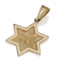 14K Gold Star of David with Full Western Wall Motif Pendant - 1